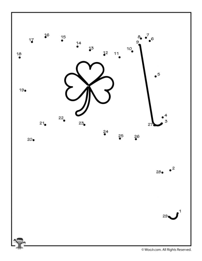 St. Patrick's Day Math Worksheet Addition Practice for Kindergarteners Page 2 Kindergarten student completing a St. Patrick's Day connect the dots addition worksheet featuring numbers up to 67