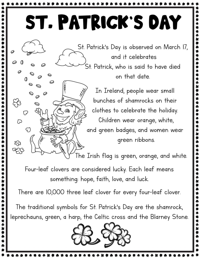 Colorful St. Patrick's Day worksheet for kindergarteners featuring pots filled with gold coins