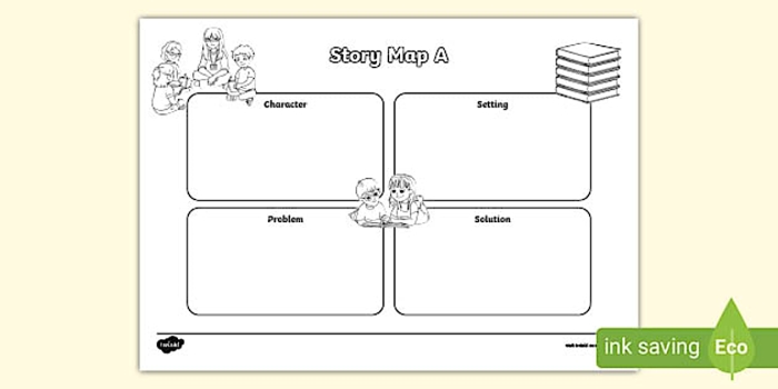 Story Map graphic organizer worksheet for kindergarten students to write words or draw pictures
