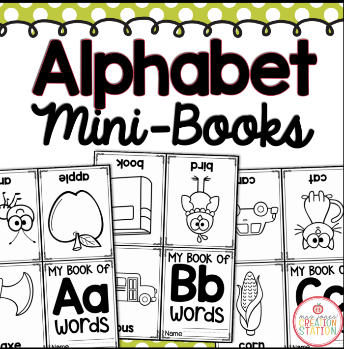 Kindergarten student holding a completed Alphabet Mini Book phonics worksheet