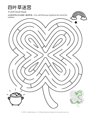 Kindergarten student solving a St. Patrick's Day rainbow maze worksheet numbered 14