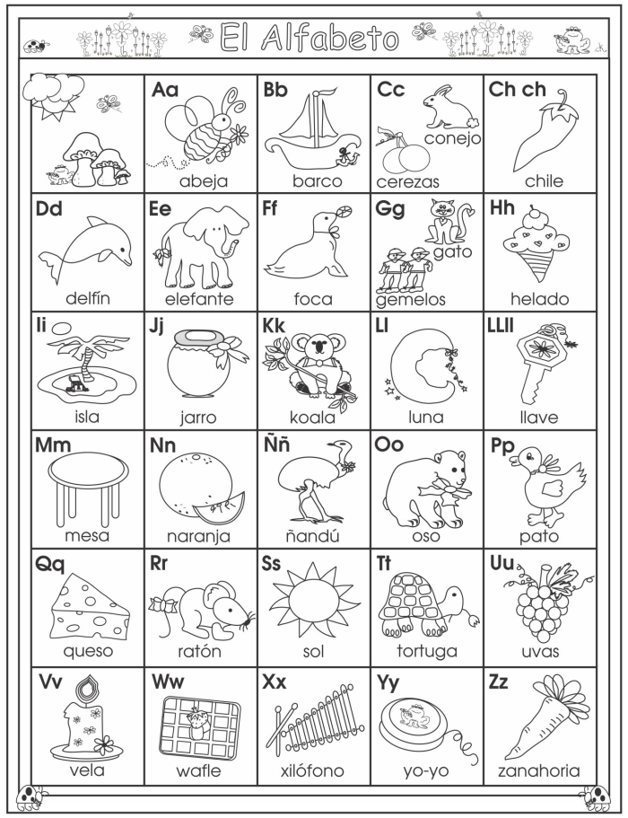 Kindergarten student using a fun printable Spanish alphabet worksheet to practice letter recognition
