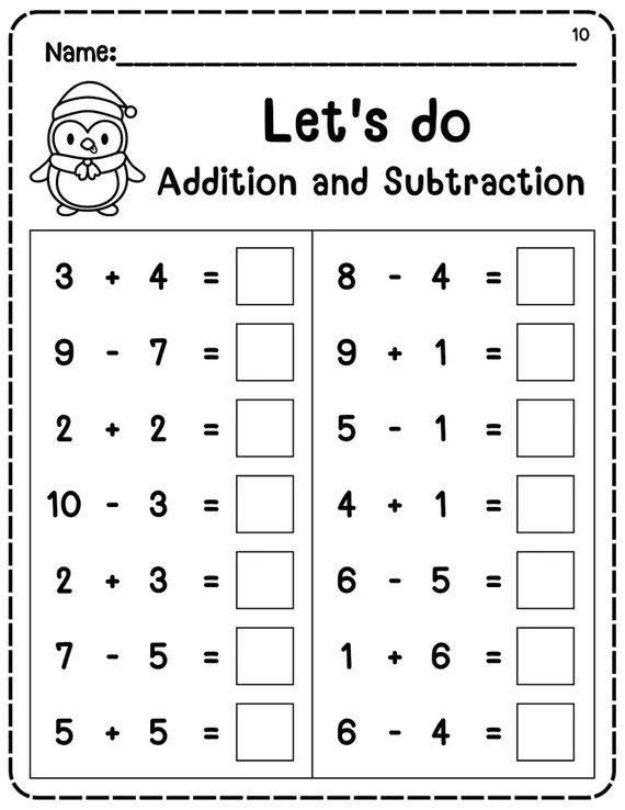 Subtraction to 10 worksheet for kindergarteners featuring cross-out math problems