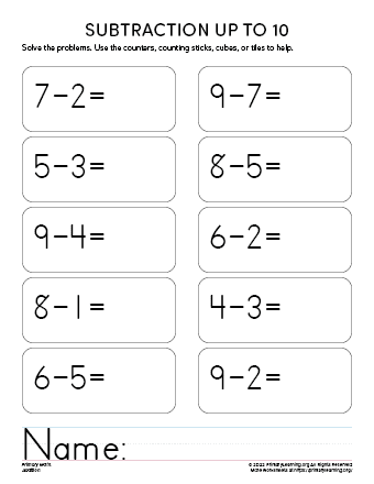 Simple subtraction practice worksheet for kindergarten students with cross-out activities