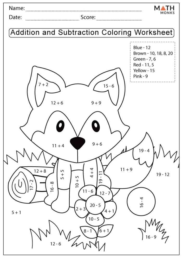 Subtraction Color By Number Worksheet 9 Color the Fish Activity for Kindergarteners Kindergarten worksheet with a Subtraction Color By Number activity featuring a friendly fish to color