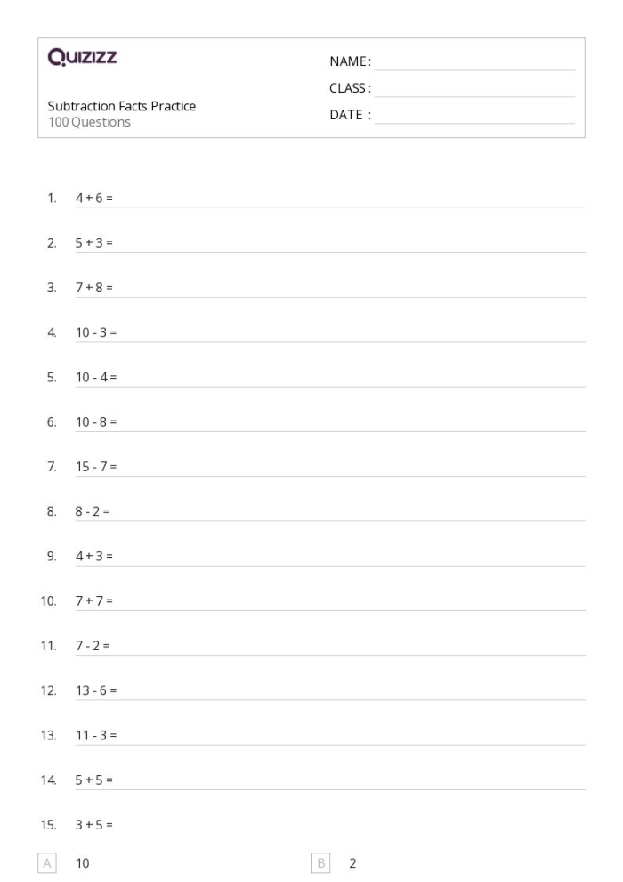 Kindergarten student solving subtraction problems with spring-themed pictures and counting objects on a practice worksheet