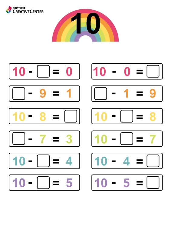 Subtraction to 10 worksheet for kindergarten students to practice basic math skills