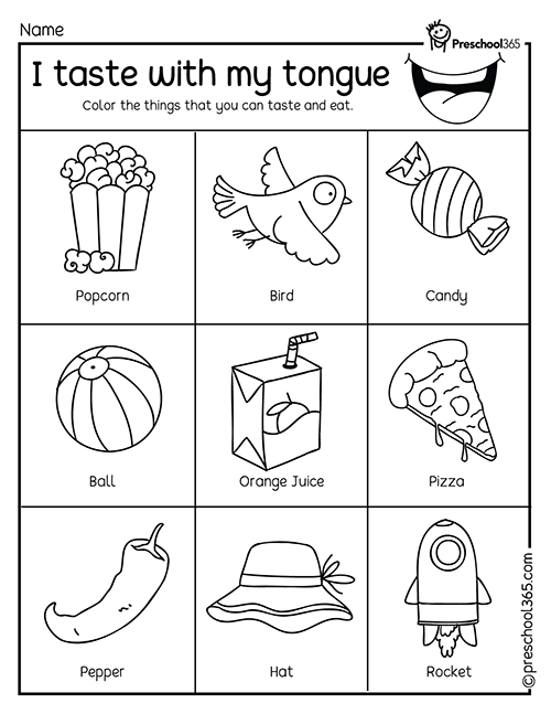 Engaging 5 Senses: Taste Matching worksheet for young learners Worksheet for kindergarteners to match tastes with words related to the five senses
