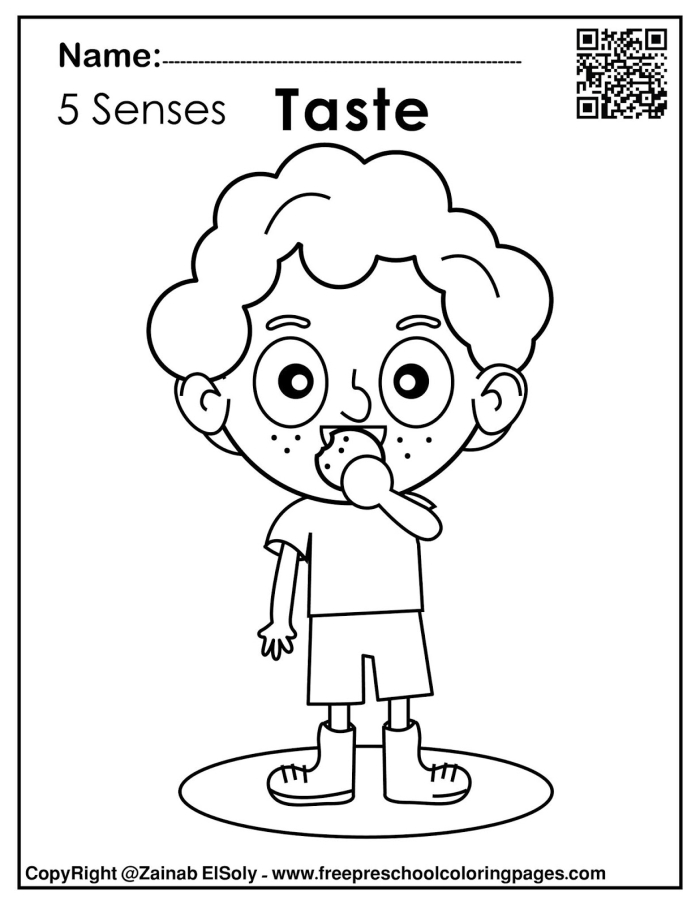 Engaging taste matching worksheet for young learners in life science Colorful worksheet for kindergarten kids to match tastes with words related to the five senses