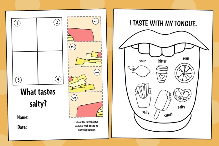Engaging activity for children to explore taste through a fun matching exercise Worksheet for kindergarteners to match words with various tastes as part of learning the five senses
