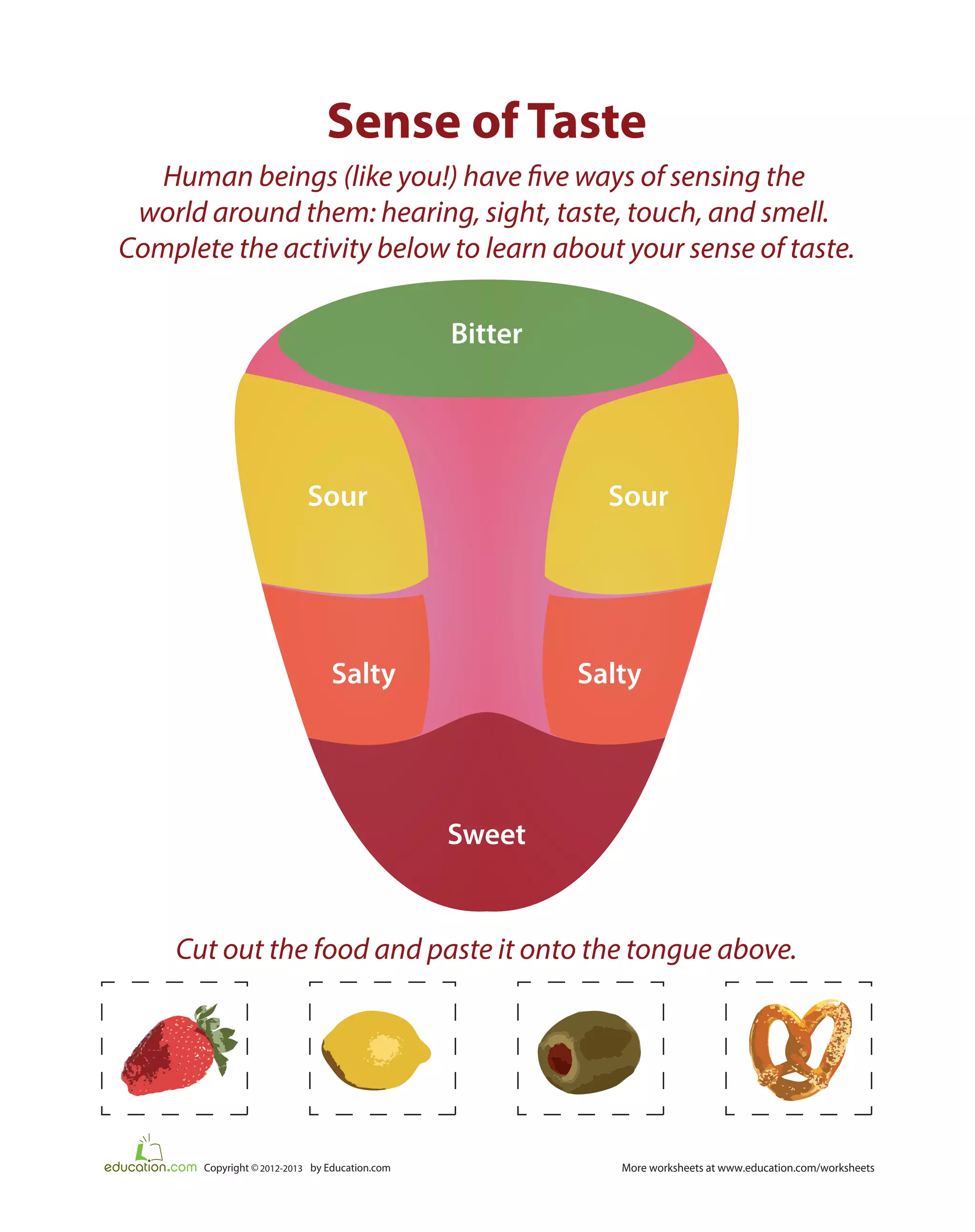 Engaging taste matching activity to enhance vocabulary and sensory understanding for young learners Colorful worksheet for kindergarteners to match words with different tastes as part of learning the five senses