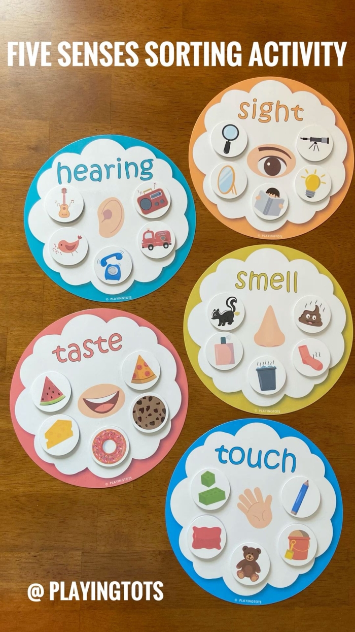 Educational resource for matching tastes with new vocabulary in life science Worksheet featuring the 5 senses focusing on taste for kindergarten students
