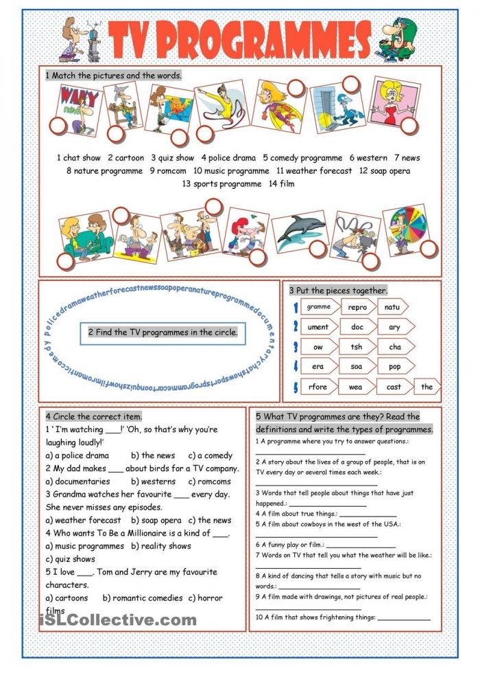 Television show comprehension questions worksheet for kindergarten students