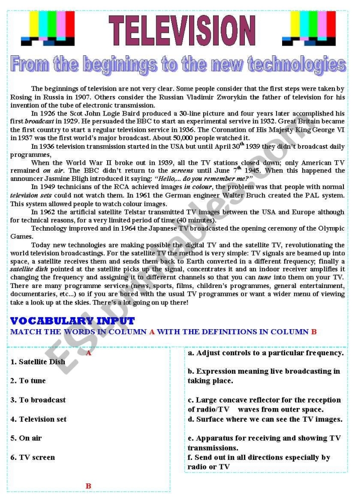 Television show comprehension questions worksheet for kindergarten students
