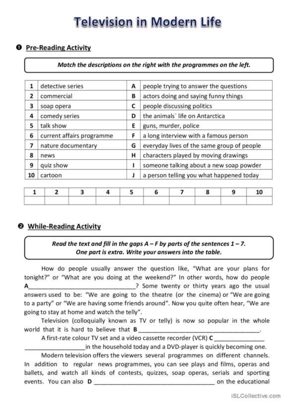 Television show comprehension questions worksheet for kindergarten students