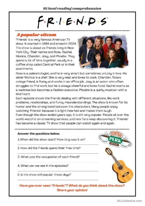 Television show comprehension questions worksheet for kindergarten students