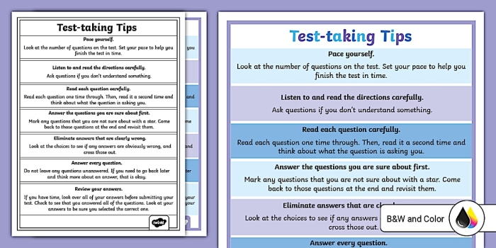 Helpful strategies for staying calm and focused during quizzes and exams Five tips worksheet for calming during test-taking for kindergarten students