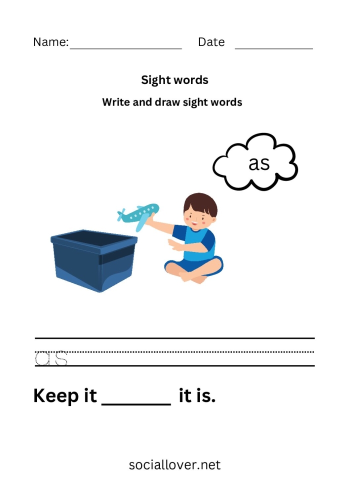 Worksheet for practicing the sight word "three" with writing and drawing activities