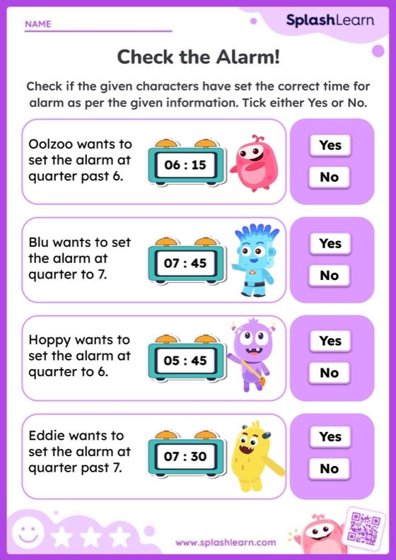 Printable worksheet for kindergarteners to practice telling time with a clock