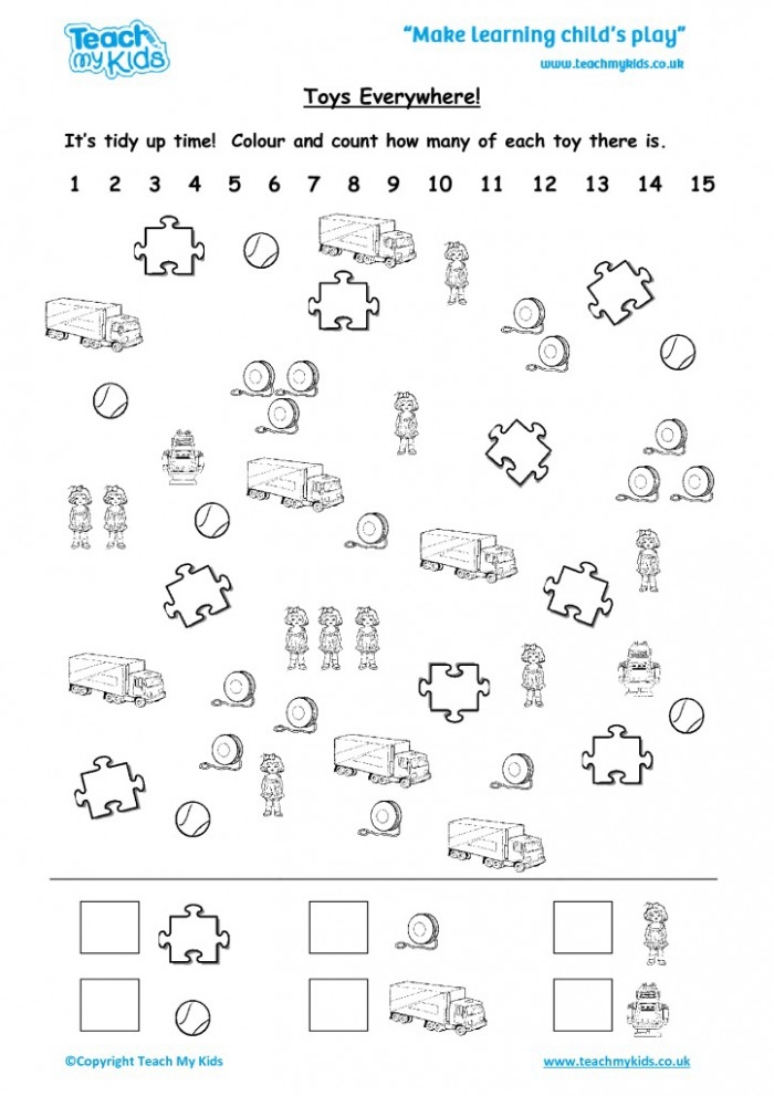 Toy Time Counting worksheet featuring various toys for counting practice
