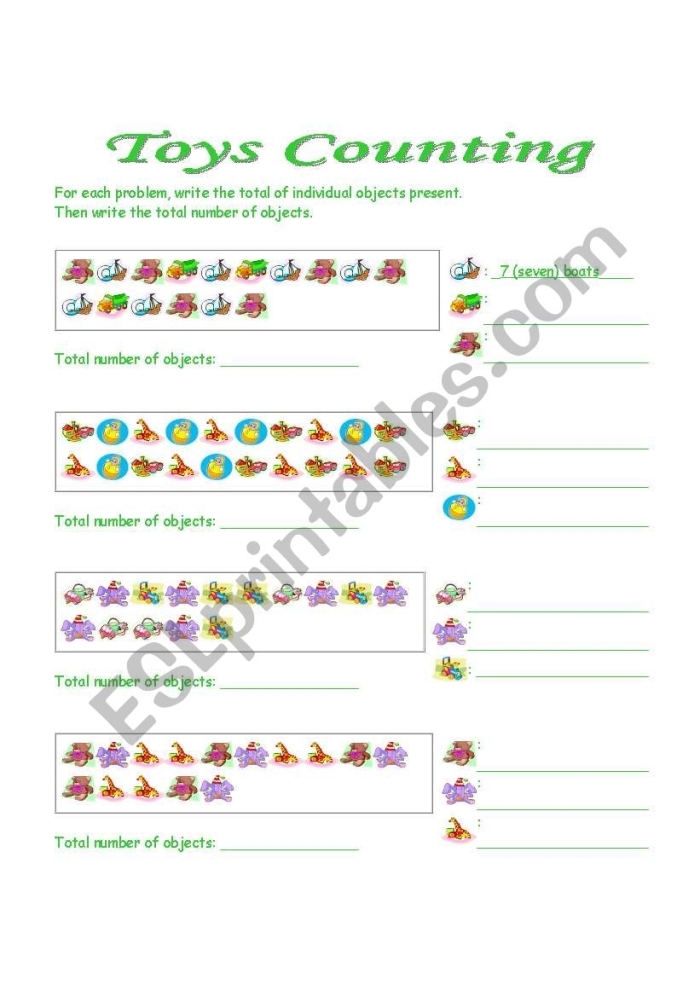 Colorful Toy Time Counting worksheet for kindergarten students to practice counting toys. Engaging worksheet to help children develop their number writing skills.