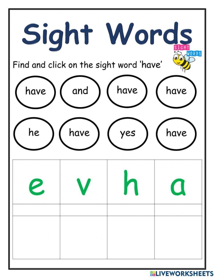Write the Sight Words Have Worksheet 15 Kindergarten worksheet for practicing the sight word have through tracing and writing exercises