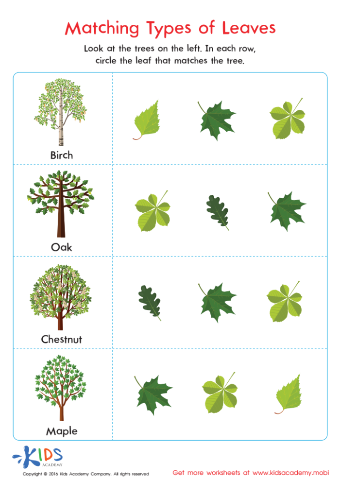 Kindergarten science worksheet for labeling the parts of a tree