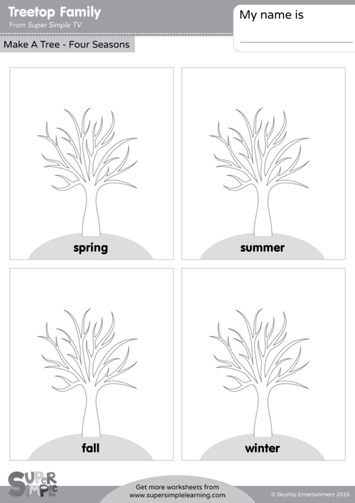 Kindergarten student labeling the branches, trunk, and roots on an All About Trees science worksheet