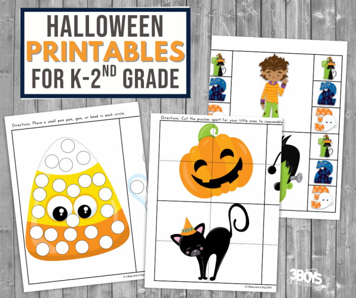 Kindergarten reading worksheet featuring a Trick-or-Treat Game maze with candy collection tasks