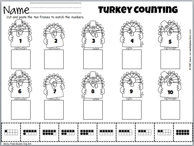 Fun Cut-and-Paste Turkey worksheet featuring body parts and pilgrim clothes for kids