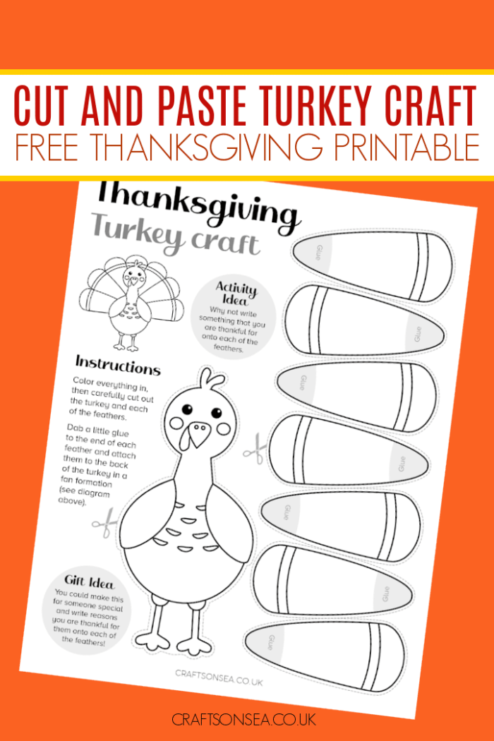 Colorful Cut-and-Paste Turkey worksheet for kindergarten students to create a festive decoration