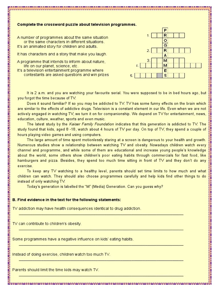 Television show comprehension questions worksheet designed for kindergarten students