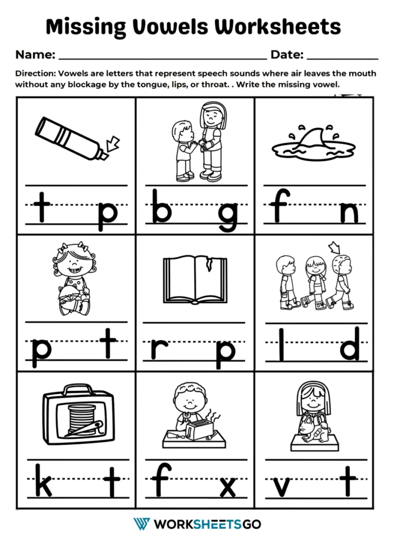 Engaging printable activity to enhance vowel recognition skills Missing vowels worksheet for kindergarten spelling practice