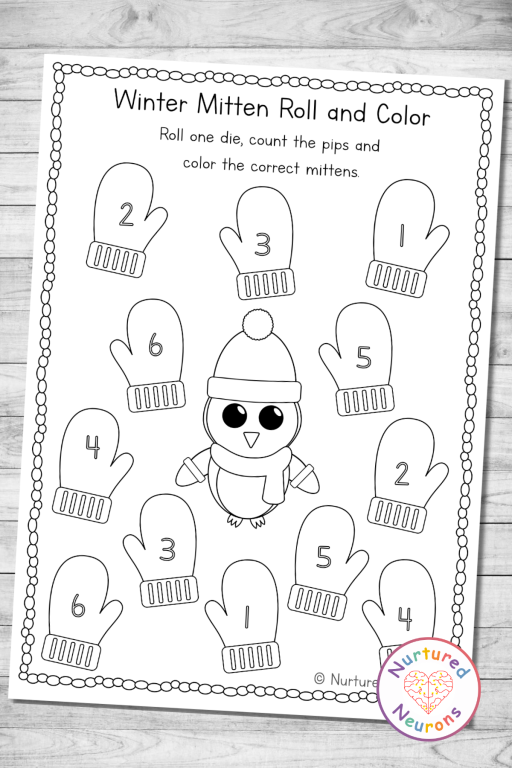 Kindergarten student working on a winter addition math worksheet with seasonal decorations