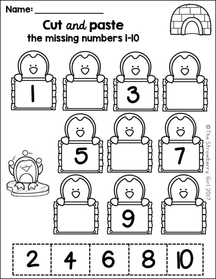 Winter Addition worksheet for kindergarten students featuring fun winter graphics