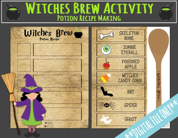 Halloween witch worksheet for kindergarten students to cut and paste their own decoration. Engaging Halloween activity for young learners to explore witch-themed creativity.