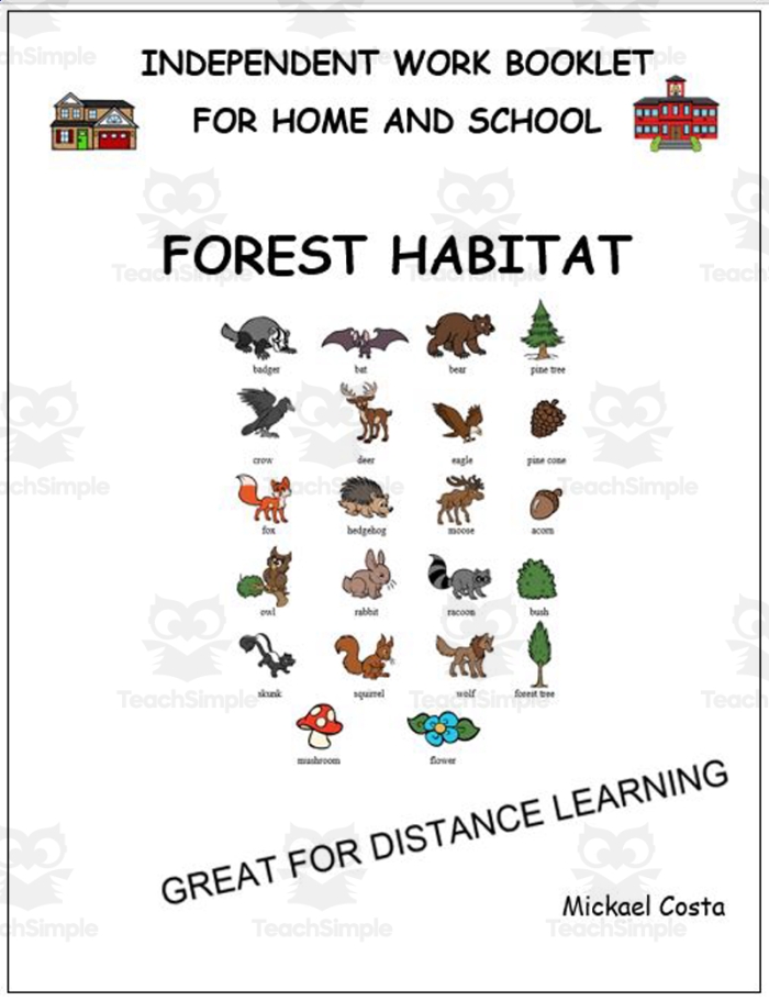 Kindergarten life science worksheet for matching woodland animals to their names