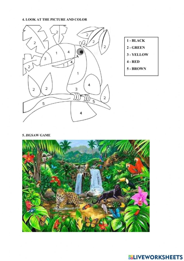 Kindergarten matching worksheet featuring woodland animals and forest-themed vocabulary for young learners