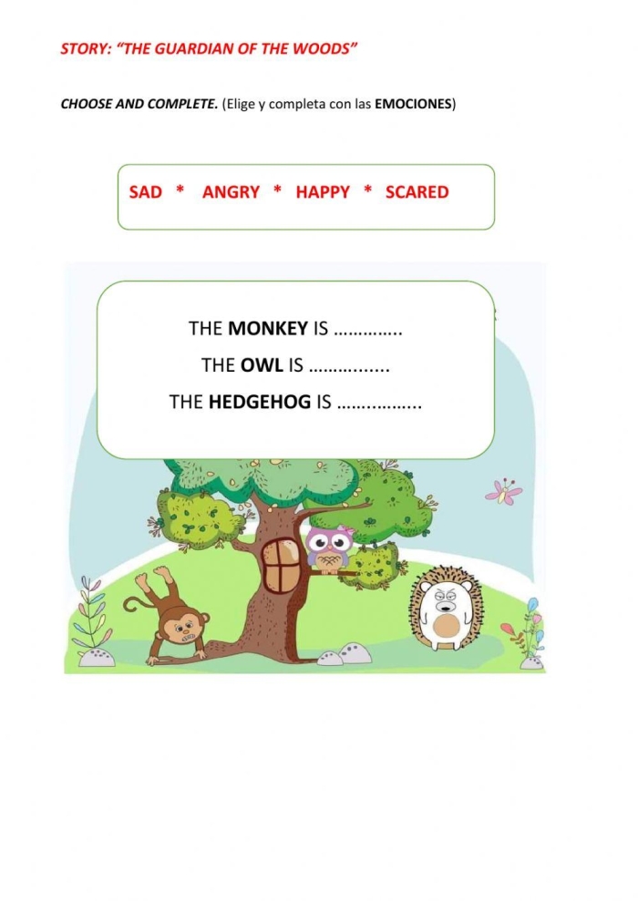 Kindergarten life science worksheet for matching woodland animals to their names