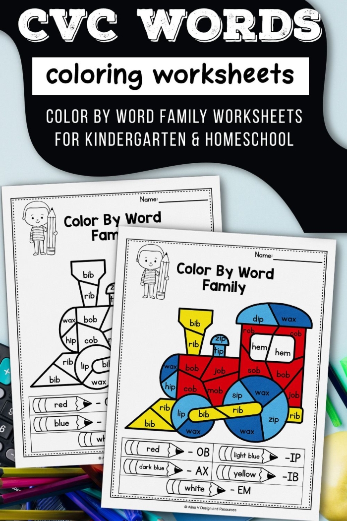 Colorful Word Families worksheet for kindergarten focusing on "op", "an", and "at" words