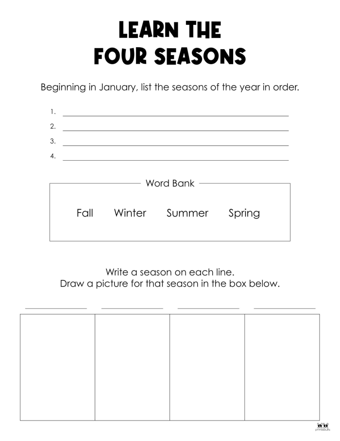 Interactive worksheet for learning about the four seasons Kindergarten student matching pictures to the four seasons in a worksheet