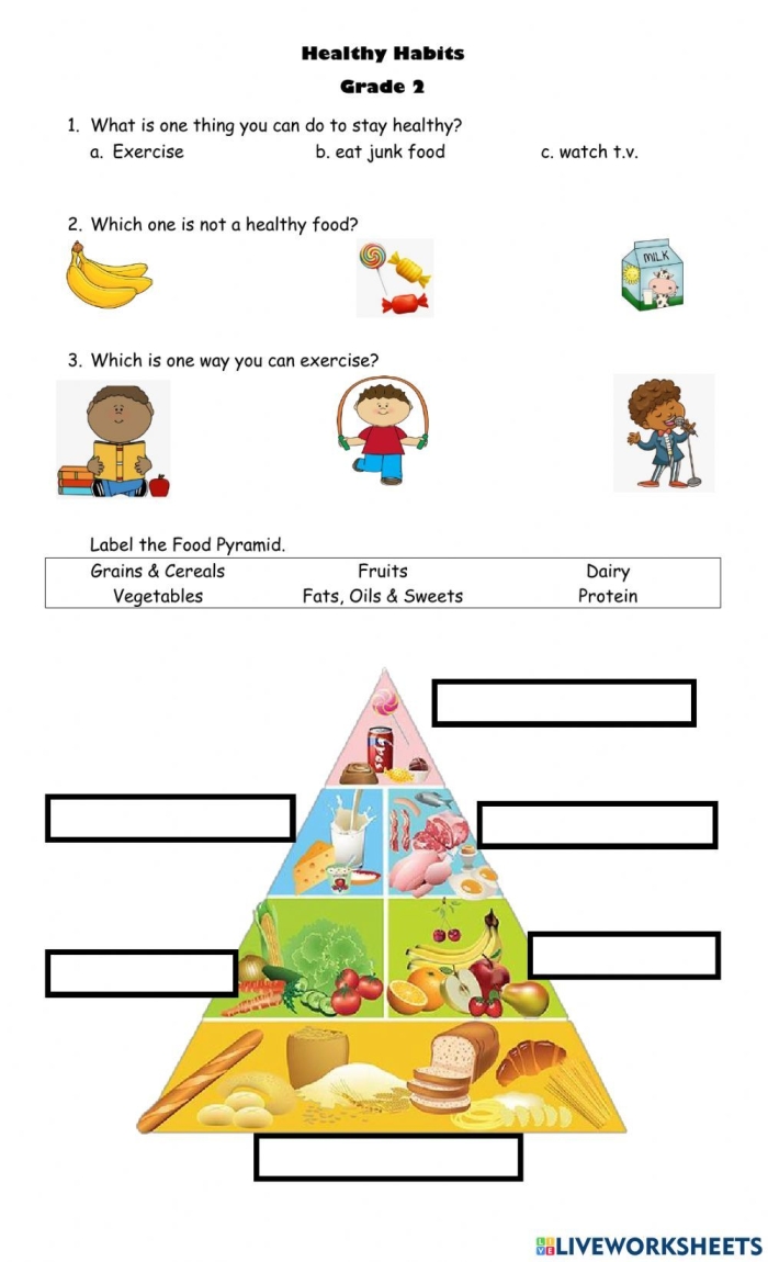 Printable worksheet for kindergarteners featuring healthy food choices for a fun activity