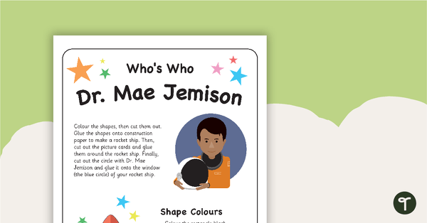 Write About Mae Jemison Worksheet for Kindergarten Students Worksheet for students to write about Mae Jemison, the first African American woman in space