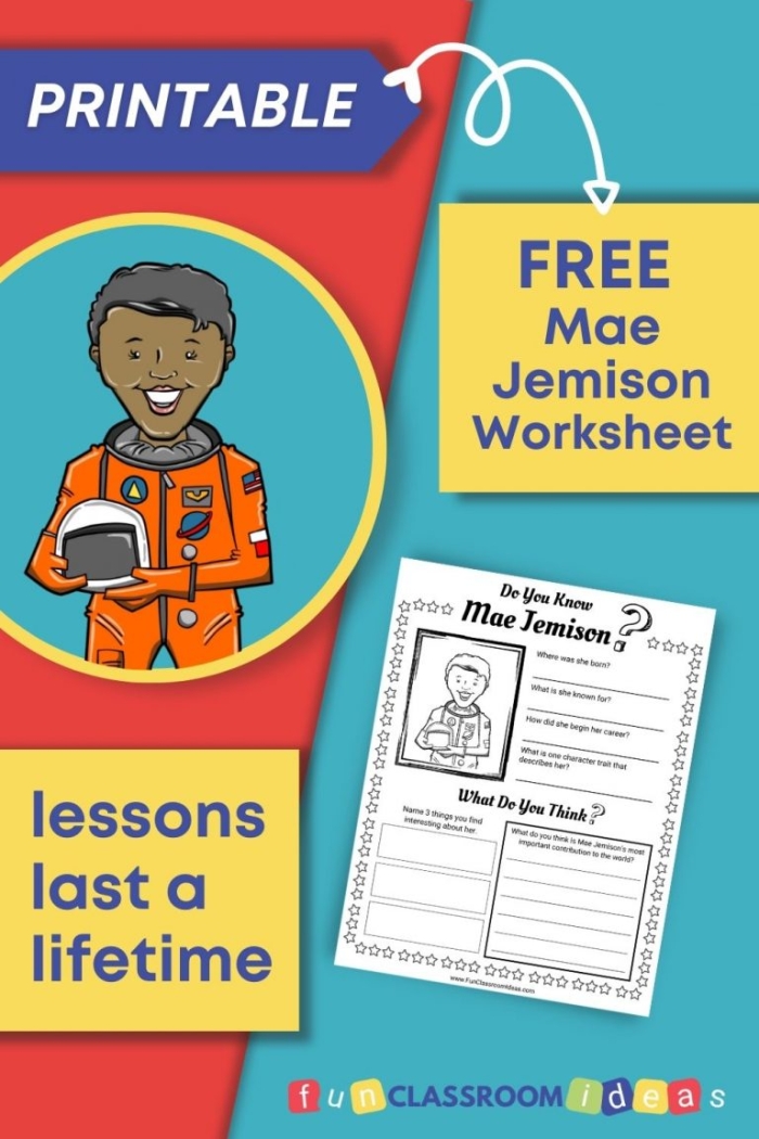 Educational resource for students to explore Mae Jemison's achievements Worksheet for writing about Mae Jemison, the first African American woman in space