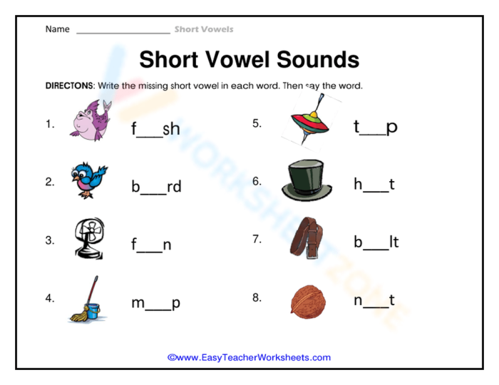 Short Vowel Sounds Word Match Activity for Early Readers Kindergarten worksheet for matching short vowel sounds from A to U