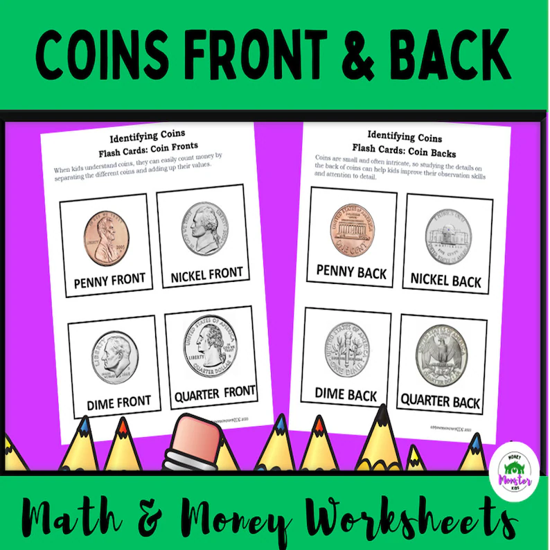Kindergarten student worksheet featuring educational activities to identify and learn about the five cent nickel coin