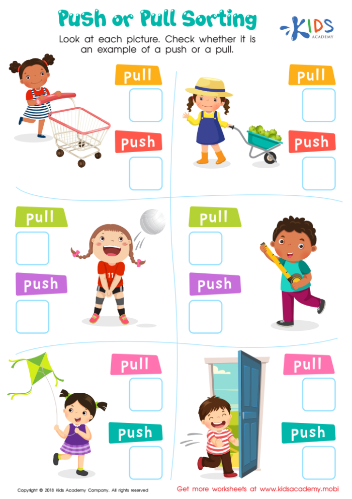 Worksheet for identifying pushes and pulls in everyday activities