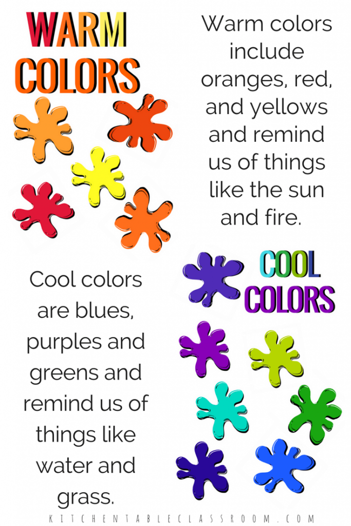 Kindergarten worksheet featuring beach-themed illustrations to help children learn about warm and cool colors