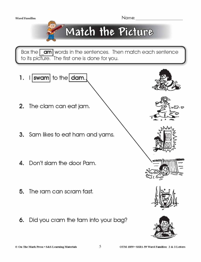 Worksheet featuring the "-ug" word family for kindergarten students