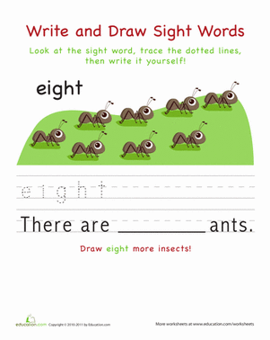 Kindergarten worksheet featuring a Write and Draw Sight Words activity for the word don't